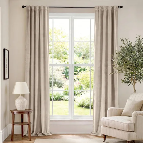 Vista 31 de Lazzzy Cortinas opacas de terciopelo beige de 84 pulgadas de largo con aislamiento térmico para oscurecer la habitación, cortinas forradas de lujo