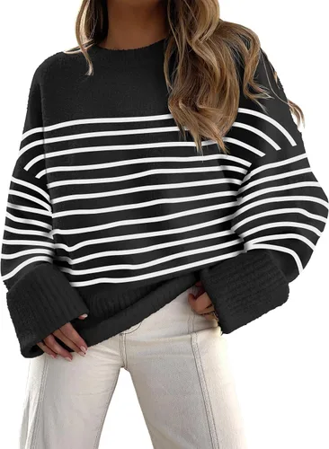 Vista 137 de LOGENE Suéter de gran tamaño para mujer, cuello redondo, manga larga, suave, mullido, suéter de punto 2025 para otoño e invierno