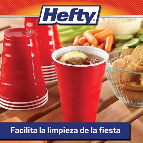 Vista 3 de Hefty Party On - Vasos de plástico desechables, color rojo, 18 onzas, 50 unidades (paquete de 3), 150 en total