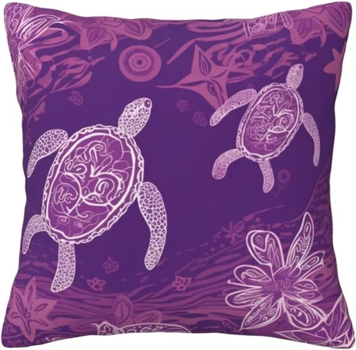 Vista 7 de Hawaii con estampado de tortuga marina morada, fundas de almohada modernas, fundas de almohada cuadradas decorativas suaves para decoración