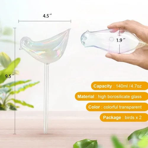 Vista 5 de KiKiHeim 2 globos de riego para plantas, dispositivos de riego automático de plantas de vidrio coloridos, globos de riego automático