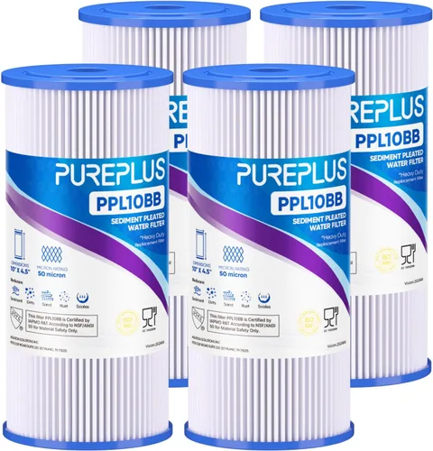 Vista 11 de PUREPLUS Filtro de sedimento plisado extra grueso de 10 x 4.5 pulgadas para agua de pozo, cartucho de repuesto para GE FXHSC, Culligan R50-BBSA