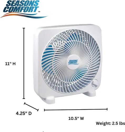 Vista 7 de Seasons Comfort Ventilador de caja de mesa de 9 pulgadas, 3 velocidades, ventilador de mesa silencioso con fuerte flujo de aire, ventilador de caja
