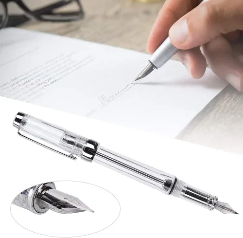 Vista 3 de Hztyyier Pluma estilográfica de gran capacidad, metal transparente, punta fina, para negocios y uso diario