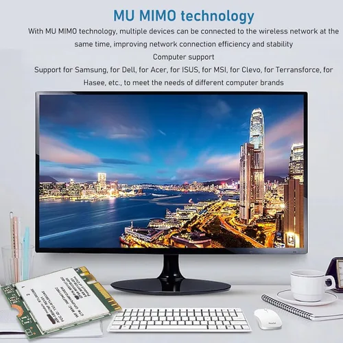 Vista 4 de Acogedor RTL8852BE Tarjeta de red M.2, adaptador NIC de 1800 Mbps, mini tarjeta PCIE WiFi compatible con Bluetooth 5.2, banda 2.4G 5G