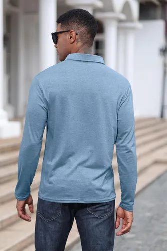 Vista 4 de Polo de algodón clásico de manga larga con botones térmicos y bolsillo para hombre