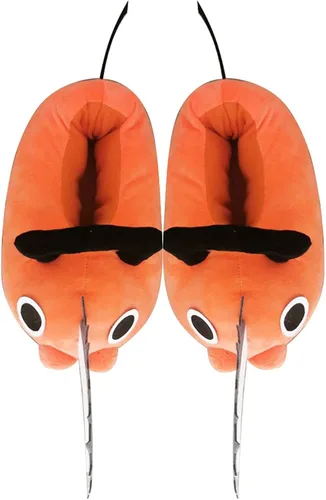 Vista 5 de Emisorn Zapatillas Pochita para adultos, zapatos de cosplay de motosierra para perro, pantuflas de felpa para el hogar, pantuflas cálidas de invierno