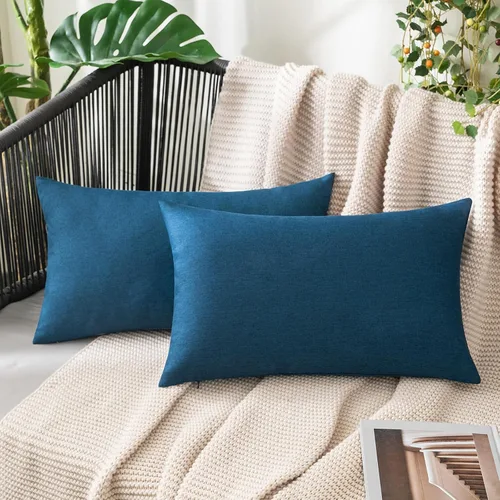 Vista 44 de MIULEE - Paquete de 2 fundas de almohada decorativas para exteriores, impermeables, sólidas, de imitación de lino, para jardín, casa de campo, Azul
