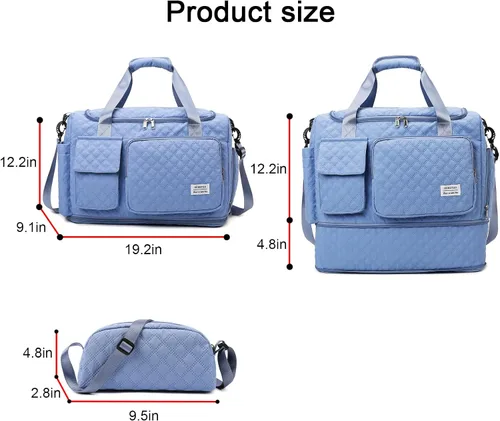 Vista 360 de Pequeña bolsa de gimnasio para mujer, bolsa de viaje con compartimento para zapatos