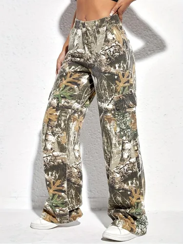 Vista 5 de Women's Camo Cargo Pants High Waist Baggy Wide Leg Camouflage Army Fatigue Slim Fit Pockets Joggers Sweatpants