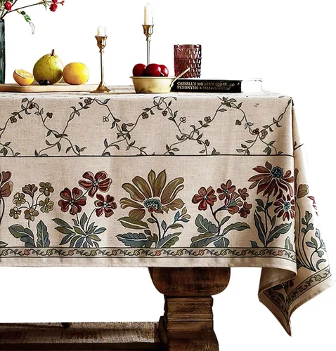 Vista 81 de [Usado] patdrea Mantel largo de lino de diseño verde para mesa rectangular, mantel vintage transpirable con patrón de frutas amarillas, funda