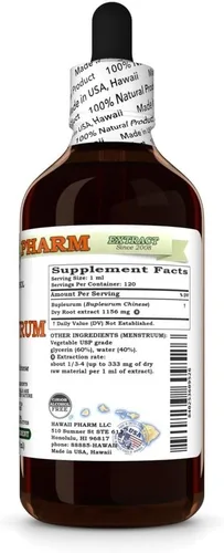 Vista 5 de Hawaii Pharm Bupleurum Extracto líquido sin alcohol, grado profesional, lote pequeño Bupleurum Chinense de raíz seca glicerita de 15 x 4 onzas