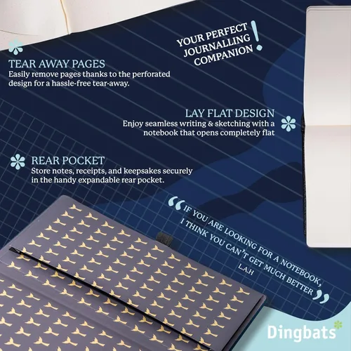 Vista 5 de Dingbats - Cuaderno extra grande con puntos de vida silvestre, ballena azul, A4, cuaderno de tapa dura, piel sintética, papel perforado, crema a
