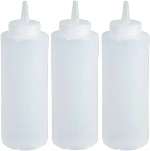 Vista 5 de conjunto de 3 botellas comprimibles, 8 onzas, Vajilla, Transparente