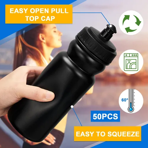 Vista 3 de 50 botellas de agua deportivas de 20 onzas, botellas de agua de plástico reutilizables a granel, botellas de agua en blanco sin BPA para eventos