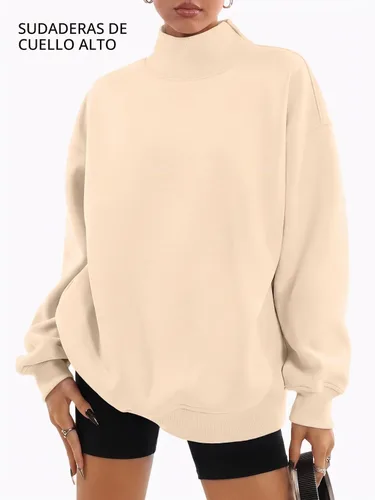 Vista 2 de Trendy Queen Sudaderas de cuello alto para mujer, de gran tamaño, trajes de Albaricoque