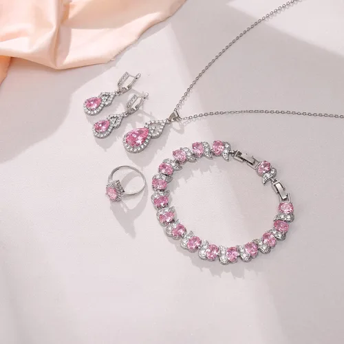 Vista 5 de Juego de collar y aretes colgantes con circonita cúbica para novia, día de San Valentín, día de la madre, Acción de Gracias, Navidad, regalos