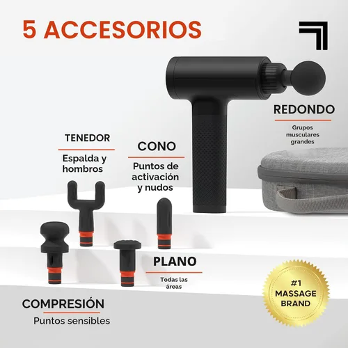 Vista 3 de Sharper Image Powerboost - Pistola de masaje de percusión de tejido profundo [versión 2026] - Masajeador de mano 6 velocidades 5 accesorios