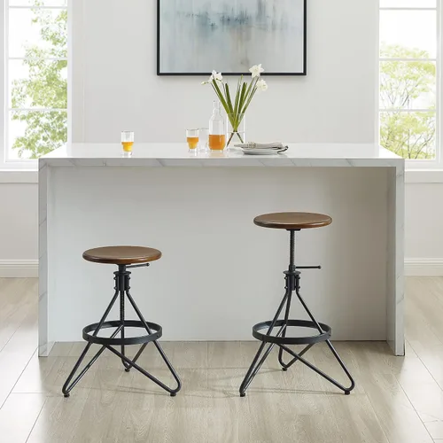 Vista 6 de Crosley Furniture Kalen Taburete giratorio de altura ajustable con asiento de madera, marrón/negro mate