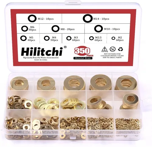 Vista 5 de Hilitchi Juego surtido de 350 piezas de arandelas planas de latón M2 M2.5 M3 M4 M5 M6 M8 M10 M12 M14