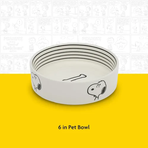 Vista 3 de Peanuts Snoopy Cuenco para Perros con Diseño de Hueso – Cuenco de Gres de 6.5" para Agua o Comida para Perros Pequeños a Medianos – Lindo Plato