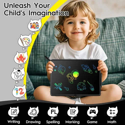 Vista 3 de Tableta de escritura LCD de 15 pulgadas para niños, tablero de dibujo colorido y juguetes educativos, regalos para niñas de 3 a 8 años, tablero