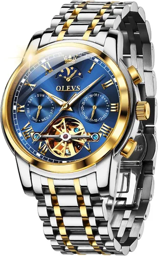 Vista 8 de OLEVS - Relojes automáticos para hombre, diseño mecánico con cuerda automática, reloj de pulsera de lujo de moda, esqueleto, luminoso, impermeable