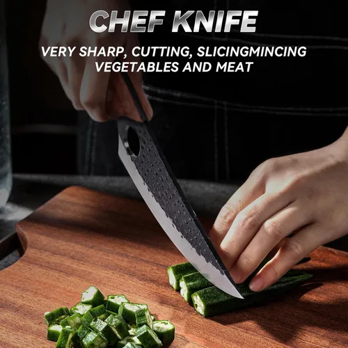 Vista 2 de Cuchillo de chef de 11 pulgadas, cuchillo de cocina para deshuesar, cortar y cortar. Cuchillo de carne forjado a mano, cuchillo Deba, cuchillo