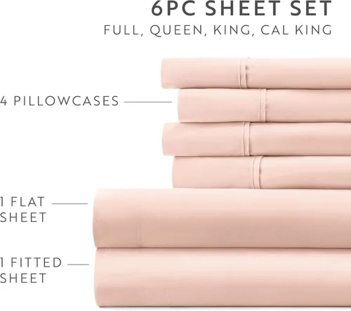 Vista 5 de ienjoy Home Linen Market - Juego de sábanas de 6 piezas, color rubor, tamaño King Blush