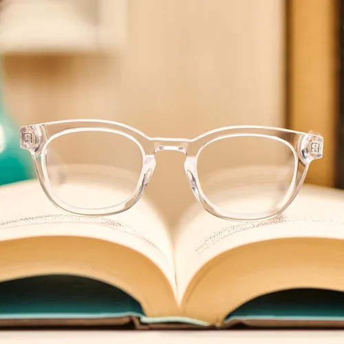 Vista 6 de eyebobs - Waylaid Gafas de lectura tradicionales y azules de primera calidad Marco redondo para caras promedio
