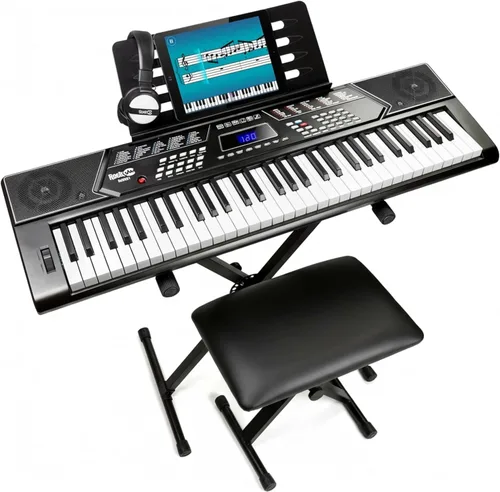 Vista 12 de Teclado electrónico RockJam de 61 teclas superkit con soporte, taburete, auriculares y fuente de alimentación