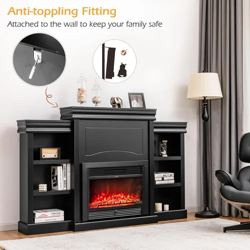 Vista 6 de Tangkula Soporte de mantel independiente de 70 pulgadas, gabinete moderno con chimenea para sala de estar, dormitorio, mesa consola de madera