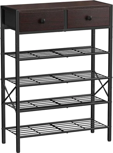 Vista 9 de Zapatero para entrada, organizador de zapatos de 4 niveles con 2 cajones no tejidos, estante de almacenamiento de metal para 12-16 pares de zapatos