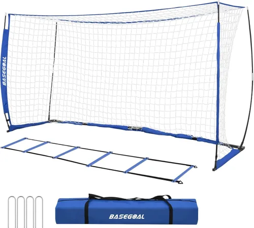 Vista 9 de Portería de fútbol, red de fútbol, porteros de fútbol para patio trasero, con marco de arco, base de metal plegable y escalera de agilidad