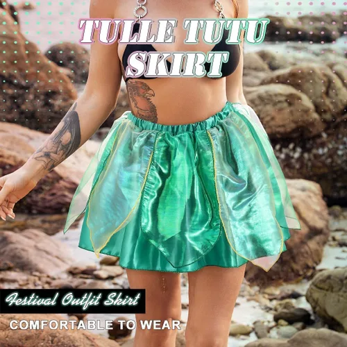 Vista 7 de REETAN Falda de hada de moda en capas, falda novedosa de baile de hojas, falda brillante con borlas, falda de festival para mujeres y niñas