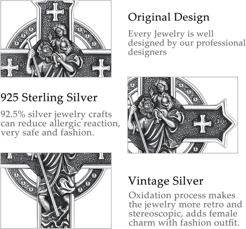 Vista 98 de Vito Collar de plata de ley 925 para mujeres y hombres, San Benito, crucifijo, Caravaca, San Cristóbal, San Judas, medalla patronal, amuleto
