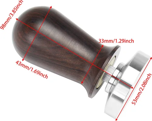 Vista 2 de DIBTSA Manipulador de café expreso de 2.087 in, con mango de madera y base plana de acero inoxidable 304 con resorte