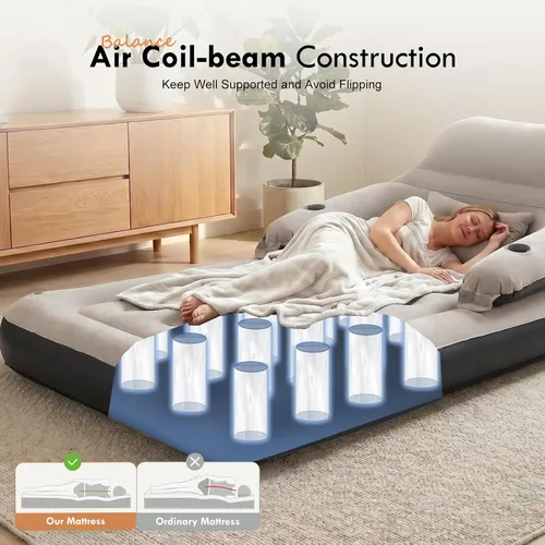 Vista 2 de DIMAR GARDEN Colchón de aire tamaño twin con cabecera y almohadas, cama inflable