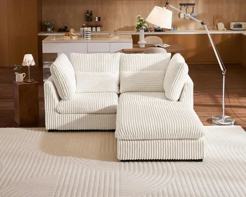 Vista 74 de Sofá Modular de Tamaño Grande, Sofá Seccional de Chenilla Cloud Extra Profundo con Chaise Otomana, Sofá Cama de Chenilla Esponjosa de 5 Asientos