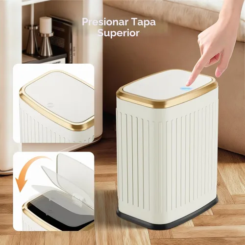 Vista 4 de TIPGO Cubo de basura pequeño para baño con tapa emergente, 2.1 galones Crema