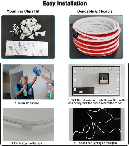 Vista 3 de Tira LED de silicona de 16 pies, color blanco, sin manchas debajo del gabinete 5M/16ft silicone strip, no light spots Plug-in step dimming. Blanco