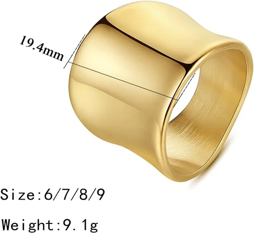 Vista 2 de Anillos chapados en oro de 14 quilates, anillos modernos de oro de banda ancha, anillos gruesos para mujeres y hombres