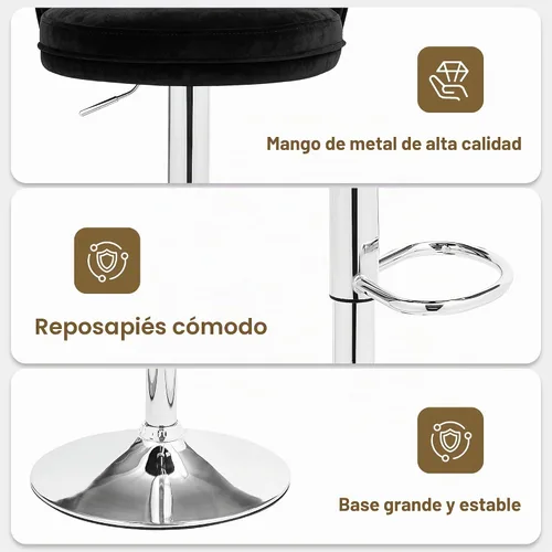 Vista 5 de VECELO Juego de 2 taburetes de bar, taburetes de bar ajustables con respaldo, taburete de altura de mostrador de terciopelo sin brazos, taburete