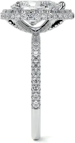 Vista 3 de Anillo de compromiso de diamantes con halo superior y lateral de corte de pera blanca de 2.75 quilates con certificación IGI en oro rosa amarillo