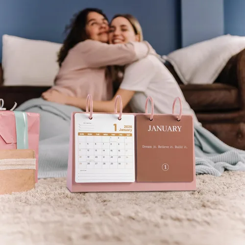 Vista 3 de Calendario de Escritorio Pequeño 2026 de Enero a Diciembre, Calendario Mensual Decorativo de Voltear para Escritorio con Citas Motivacionales, Linda