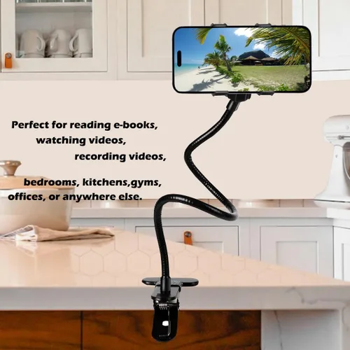 Vista 3 de Selfdee Soporte para teléfono celular, soporte de pereza, rotación de 360 grados, soporte universal con brazos largos flexibles, montaje en clip