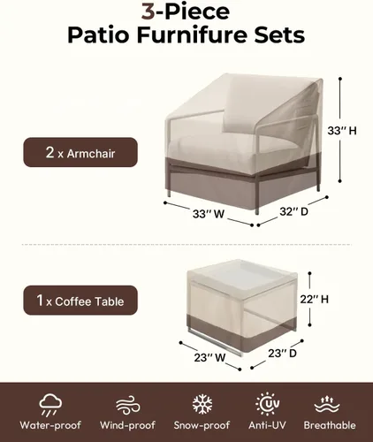 Vista 2 de Loriano Juego de fundas para muebles de patio, 3 piezas, impermeables, 600D resistentes al agua, juego de fundas para muebles de césped