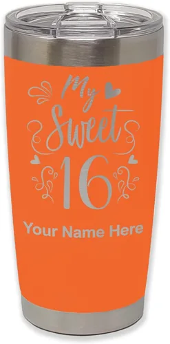 Vista 27 de LaserGram Taza aislada al vacío de 20 onzas, My Sweet 16, grabado personalizado incluido (gris)