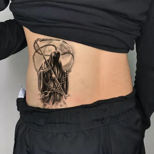 Vista 6 de 2 hojas de pierna de brazo impermeable falso tatuaje temporal etiqueta de la vieja escuela muerte