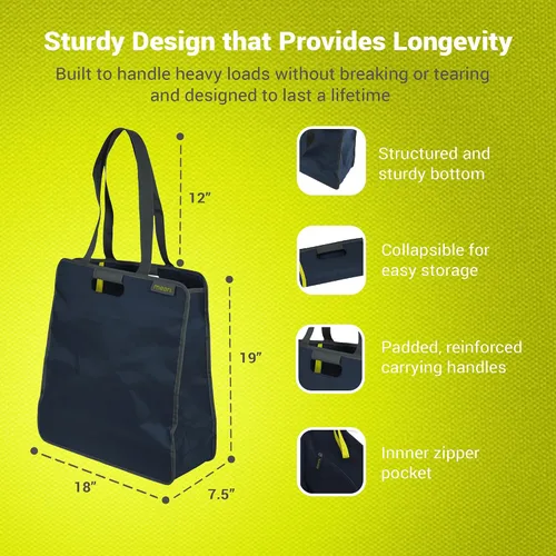 Vista 4 de meori Bolsa grande para mujeres u hombres, extra grande con bolsillo con cremallera, parte inferior dura, correas de hombro y asas de agarre